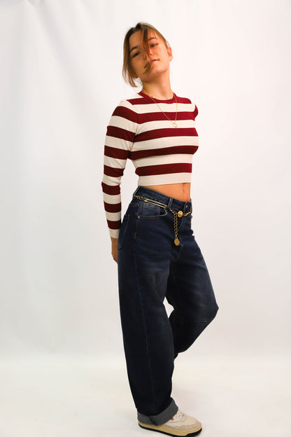 Pull rayé rouge et blanc Zara Taille M
