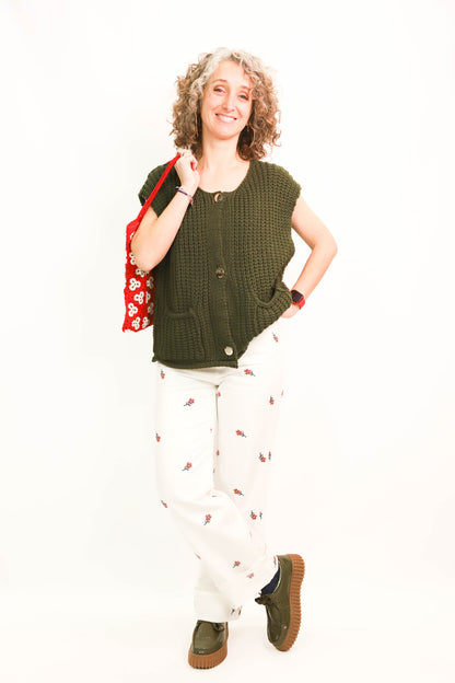 Jean blanc jambes larges avec motifs fleurs BZB Taille XS
