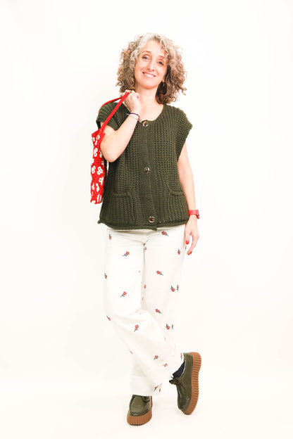 Jean blanc jambes larges avec motifs fleurs BZB Taille XS