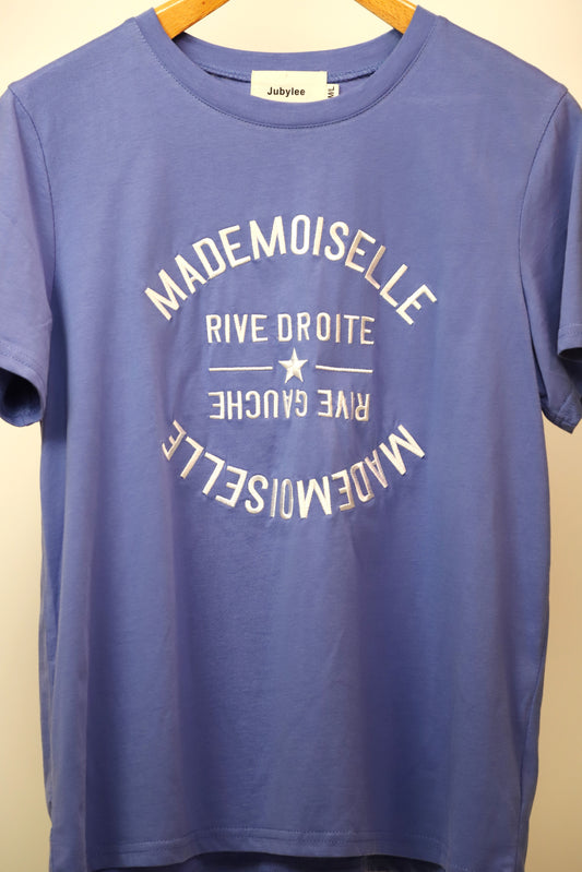 Tee shirt "Mademoiselle" bleu lavande, Jubylee, TailleS  S/M - M/L