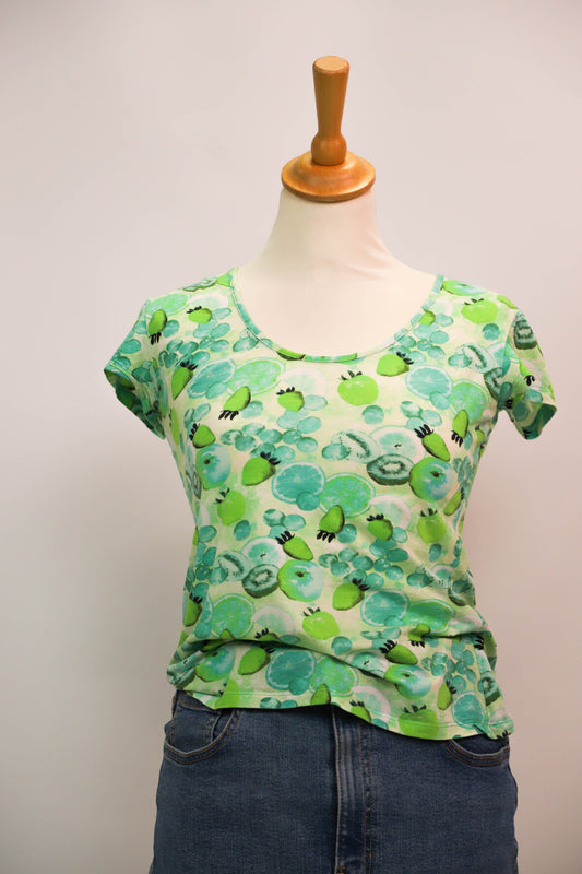 Tee shirt vert à motifs fruits John Galliano Taille S
