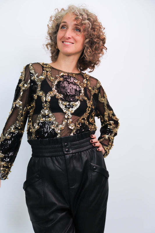 Haut à sequins noir et dorés Realy Taille M