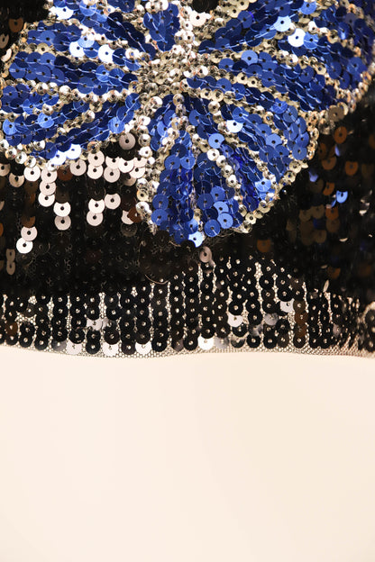 Haut à sequins noir et bleu Miss Line Taille M