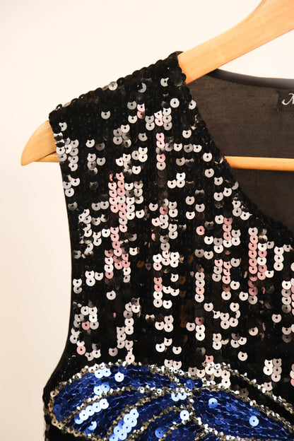 Haut à sequins noir et bleu Miss Line Taille M