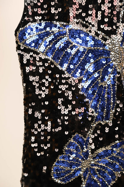 Haut à sequins noir et bleu Miss Line Taille M