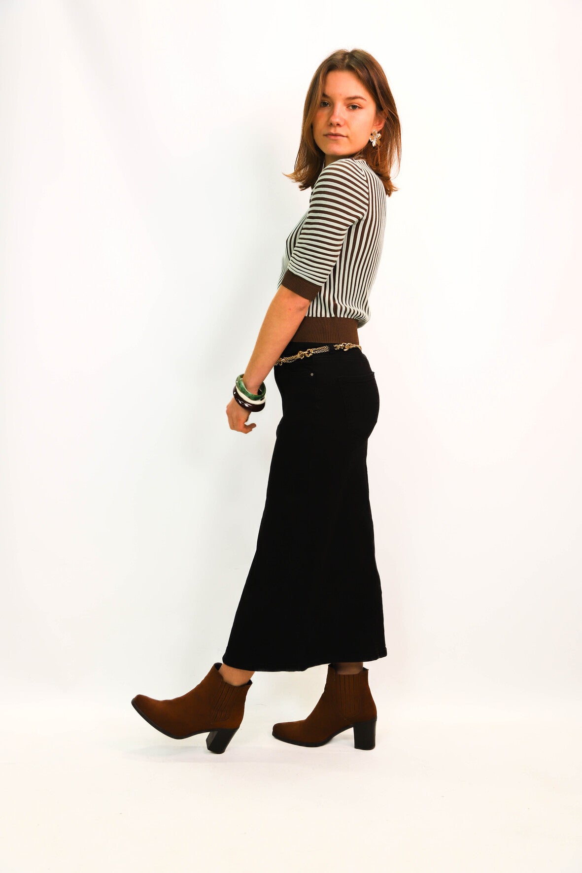 Polo rayé marron et vert Zara Taille M