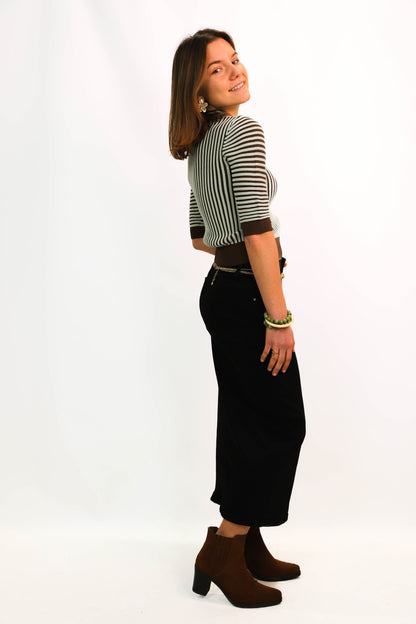 Polo rayé marron et vert Zara Taille M