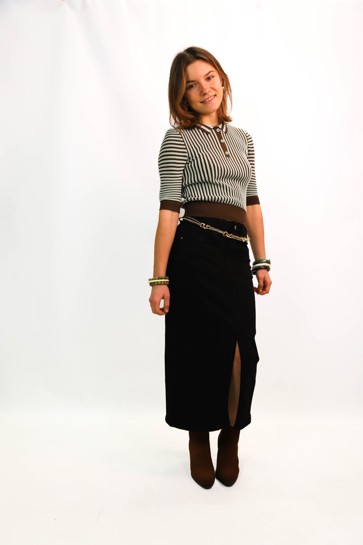 Polo rayé marron et vert Zara Taille M