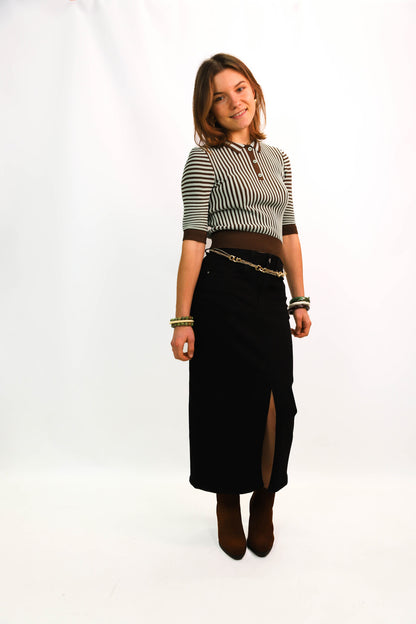 Polo rayé marron et vert Zara Taille M