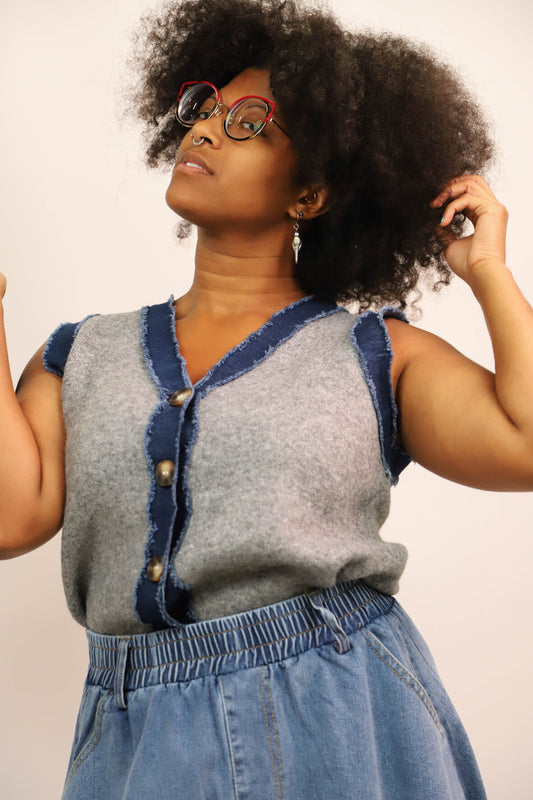 Veste sans manches bleue et grise Exquiss's Taille Unique - NEUF