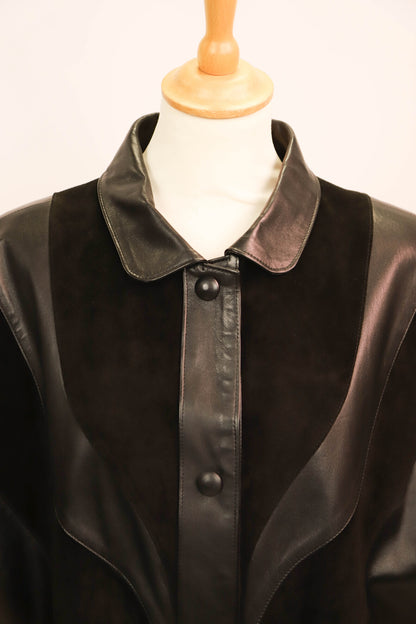 Veste noire en cuir et daim  Pelleteries Fourrures du Grand Noir Taille M - PEPITE !