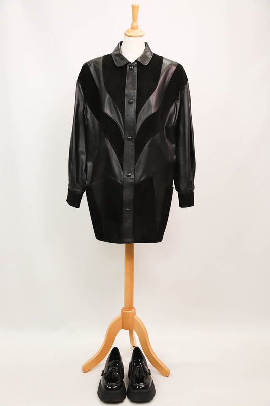 Veste noire en cuir et daim  Pelleteries Fourrures du Grand Noir Taille M - PEPITE !