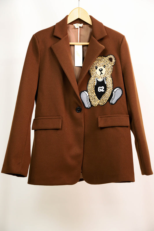 Veste blazer marron avec écusson ourson géant J&L  Taille Unique - NEUF