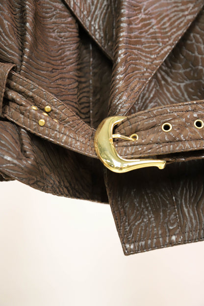 Veste marron en cuir, effet zébré en relief, clous dorés - Mieles Jomo Taille M