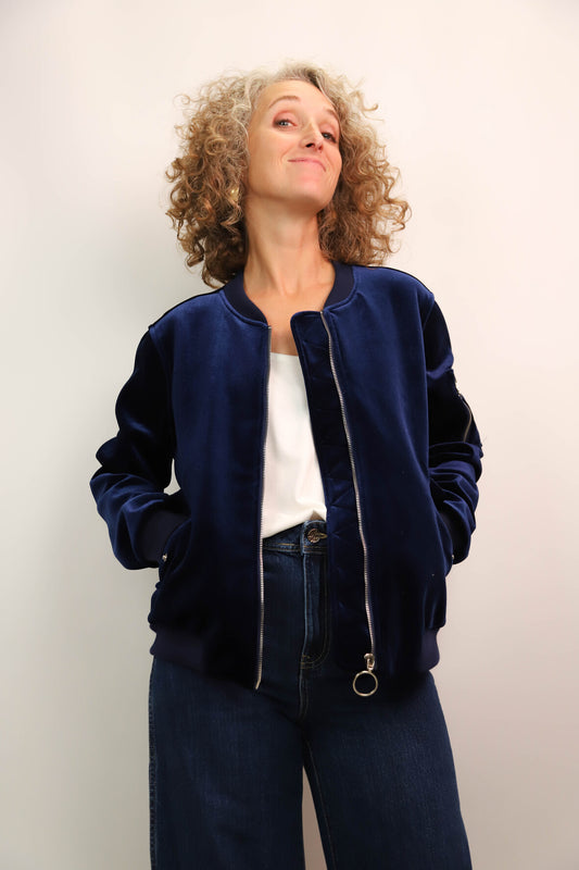 Bombers en velours bleu marine Lola Taille XL