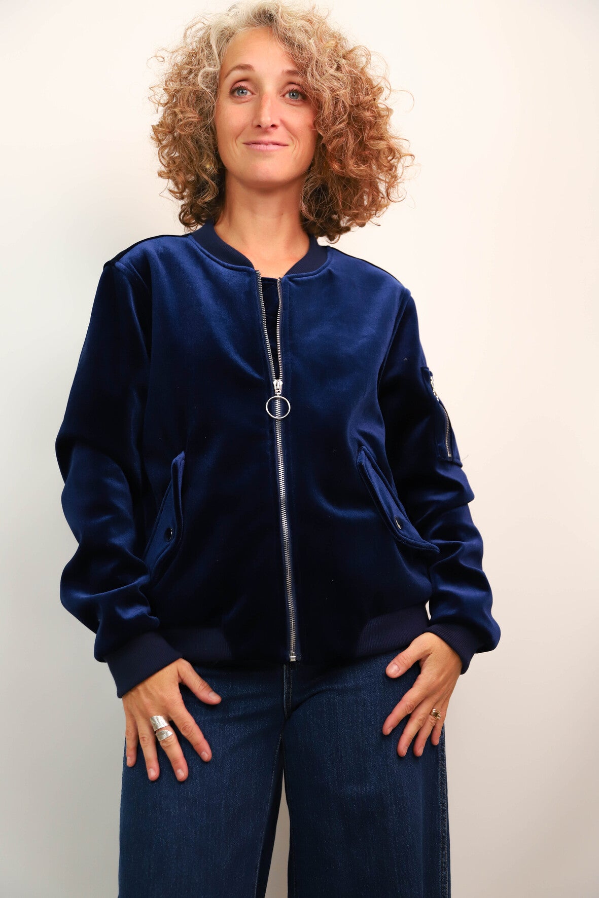 Bombers en velours bleu marine Lola Taille XL