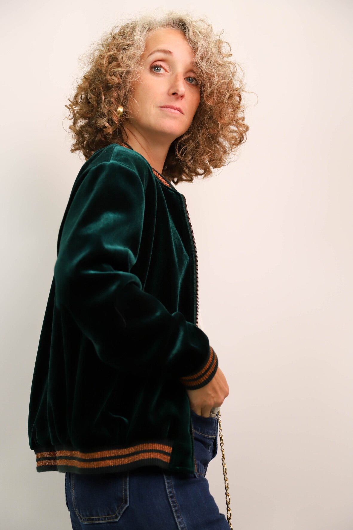Bombers en velours vert Bizzbee Taille S