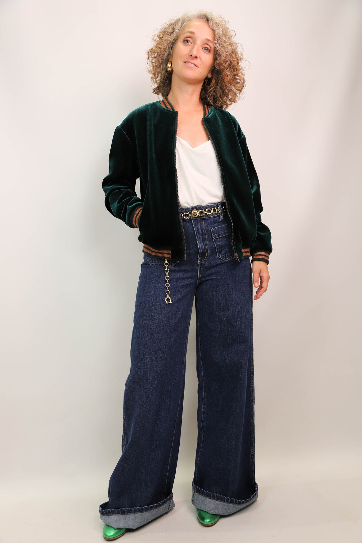 Bombers en velours vert Bizzbee Taille S