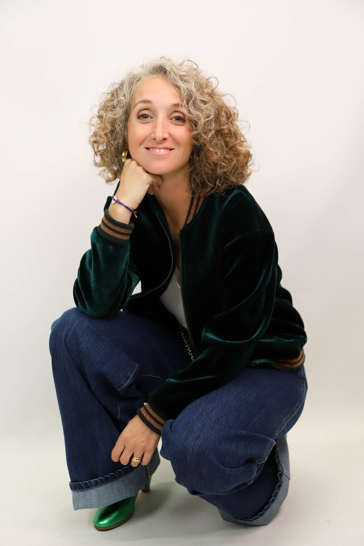 Bombers en velours vert Bizzbee Taille S