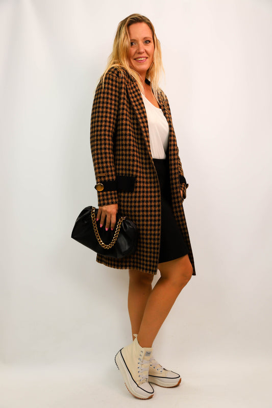 Manteau pied de poule marron Skatie Taille M