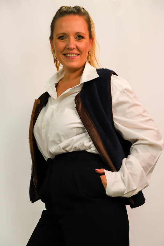 Veste sans manches bleue et marron Izzy Paris Taille Unique - NEUF