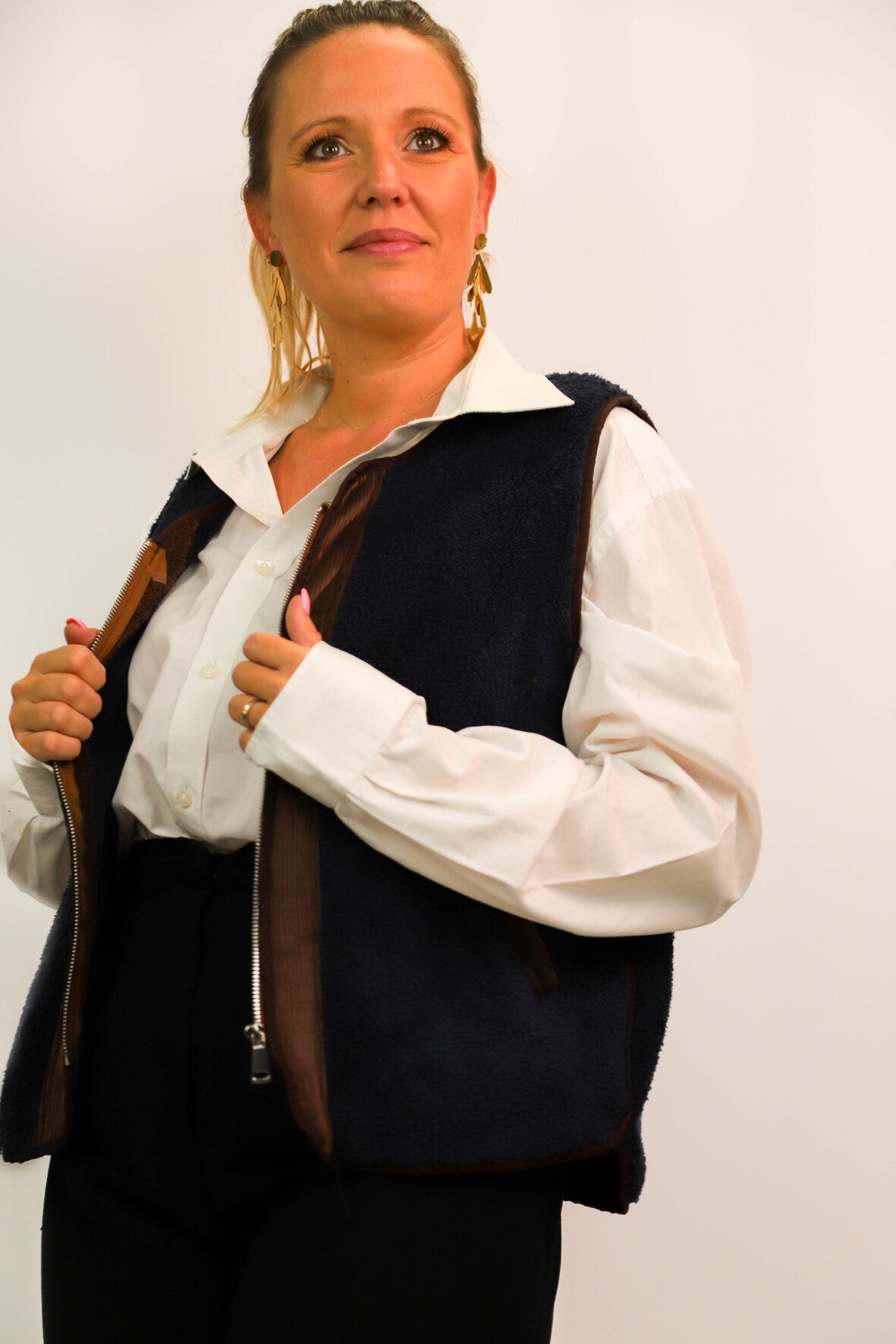 Veste sans manches bleue et marron Izzy Paris Taille Unique - NEUF