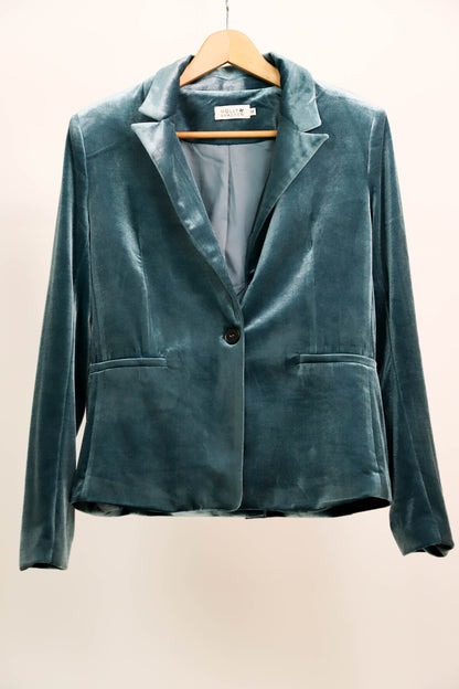 Veste blazer en velours bleu brillant Molly Bracken Taille M