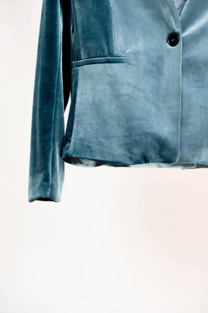 Veste blazer en velours bleu brillant Molly Bracken Taille M