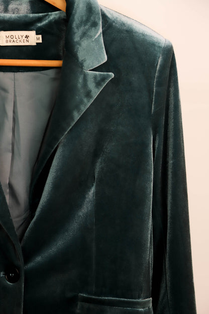 Veste blazer en velours bleu brillant Molly Bracken Taille M