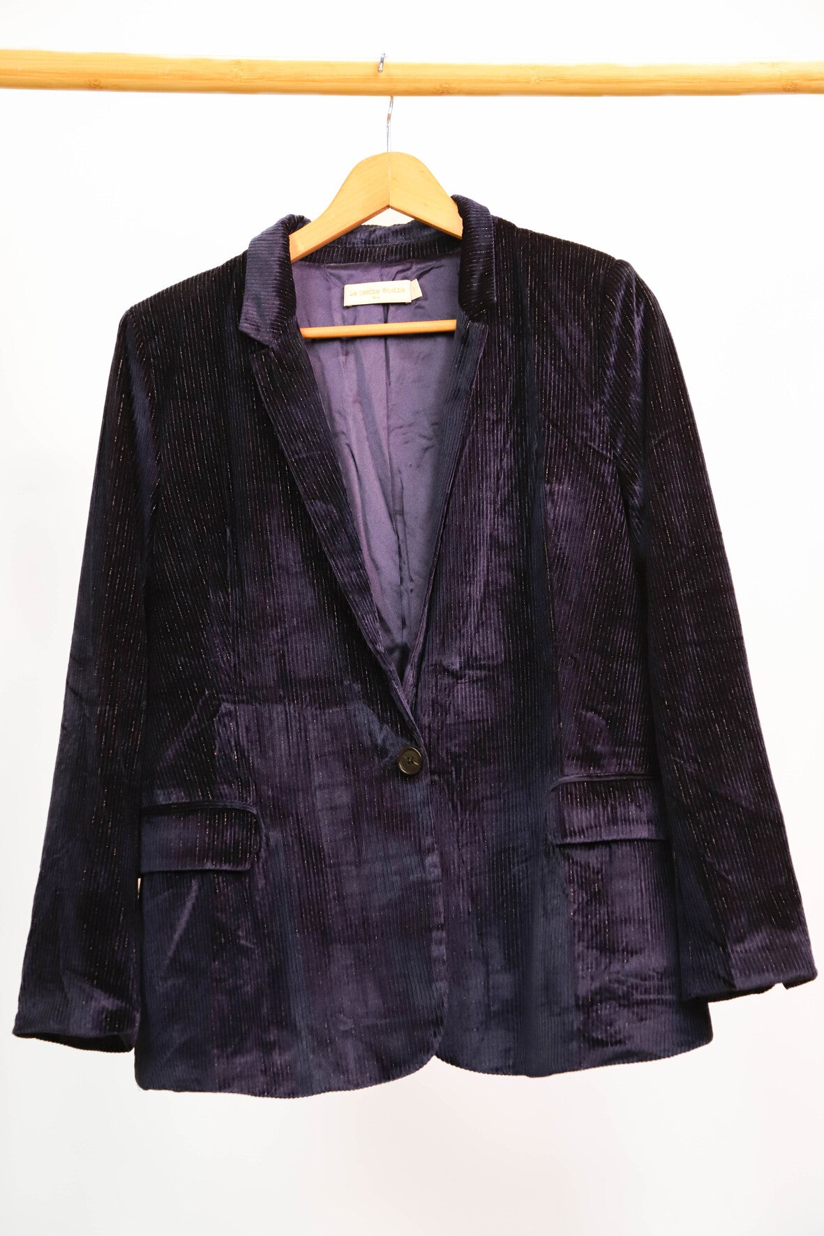 Veste blazer bleue en velours cotelé et fils d'argent, La Petite Etoile, Taille S