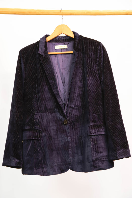 Veste blazer bleue en velours cotelé et fils d'argent, La Petite Etoile, Taille S