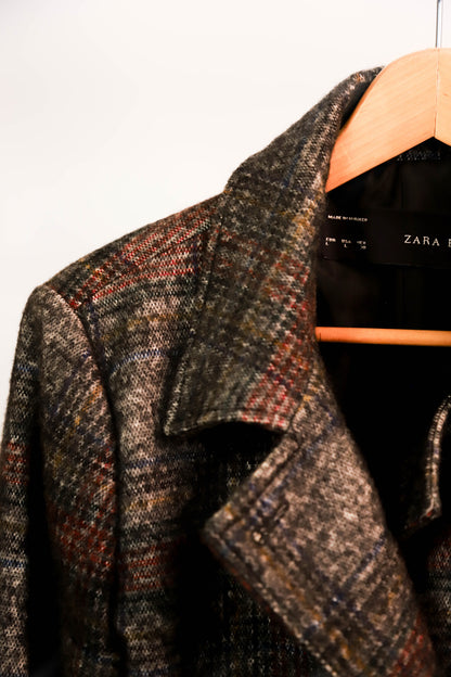 Manteau gris à carreaux Zara Taille L