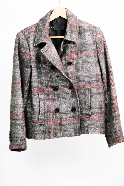 Manteau gris à carreaux Zara Taille L