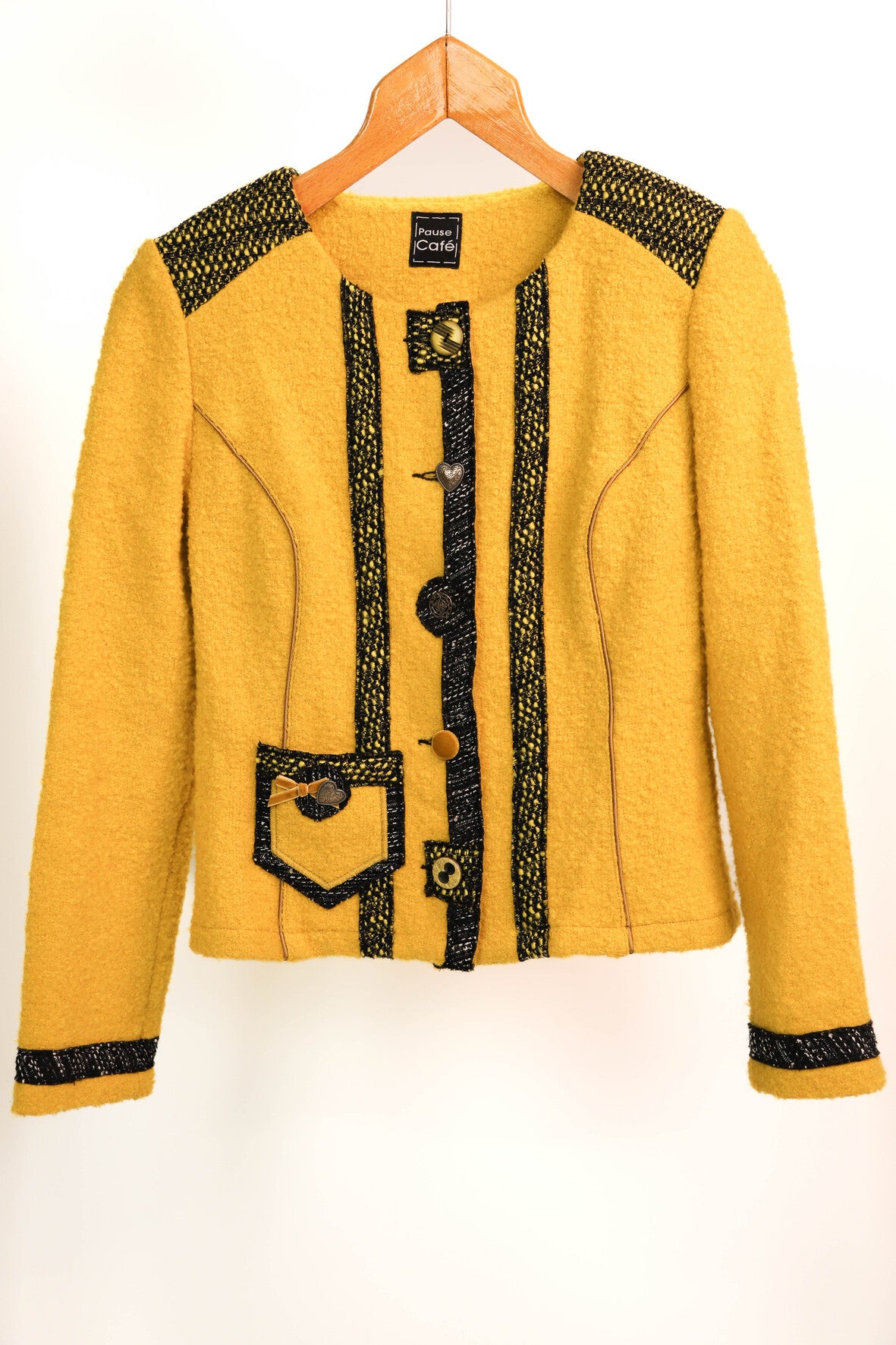 Veste en laine jaune et noire Pause Café Taille M