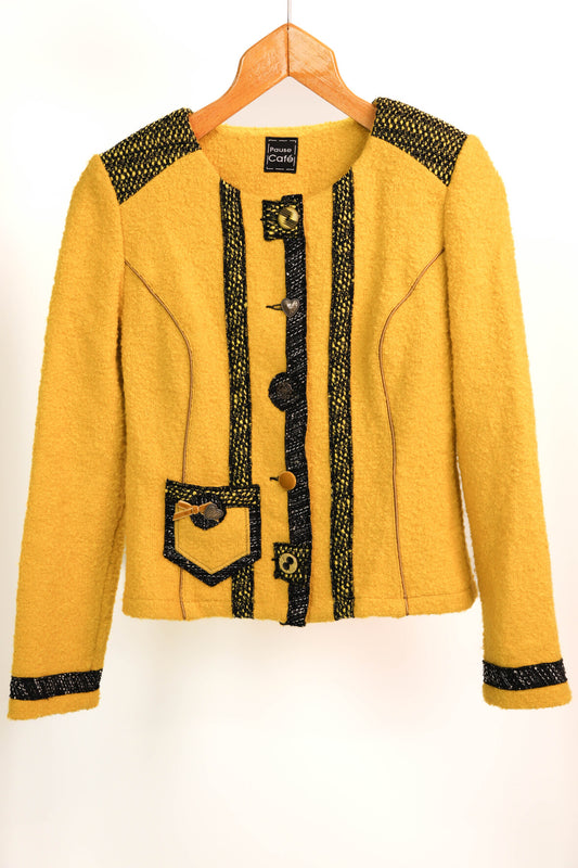 Veste en laine jaune et noire Pause Café Taille M