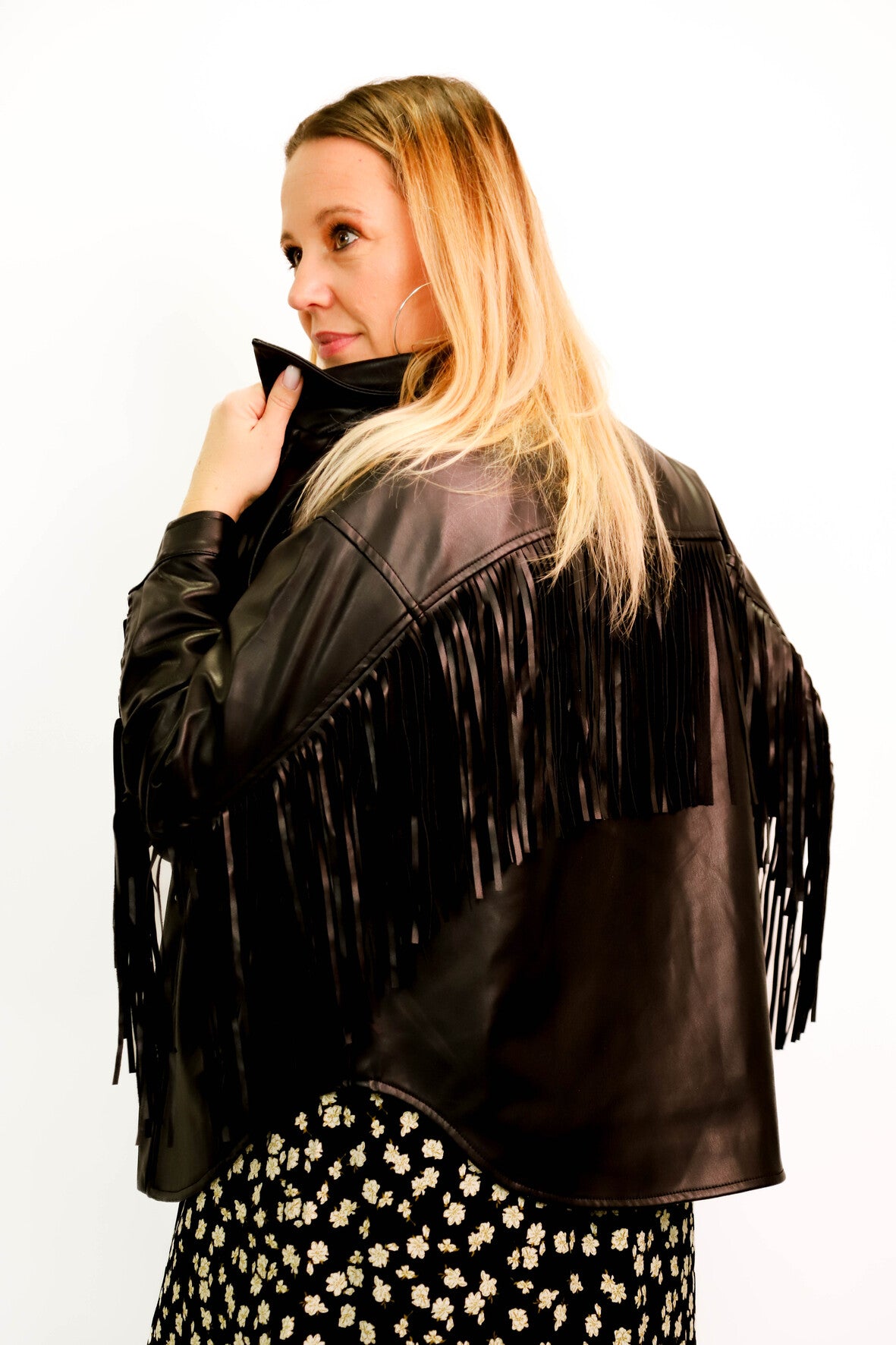 Veste noire simili cuir avec franges Deluc Taille M - NEUF