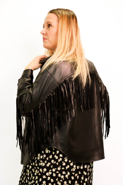 Veste noire simili cuir avec franges Deluc Taille M - NEUF