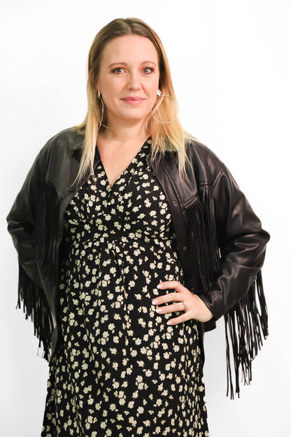 Veste noire simili cuir avec franges Deluc Taille M - NEUF