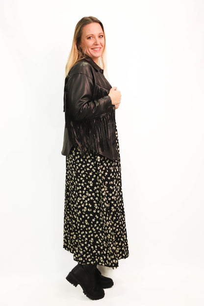 Veste noire simili cuir avec franges Deluc Taille M - NEUF