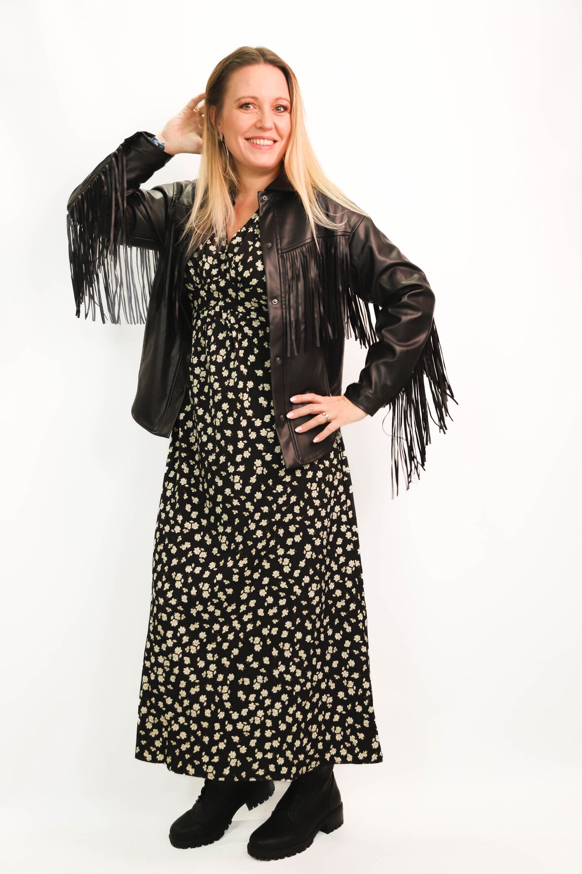 Veste noire simili cuir avec franges Deluc Taille M - NEUF