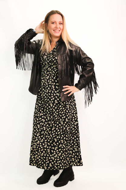 Veste noire simili cuir avec franges Deluc Taille M - NEUF