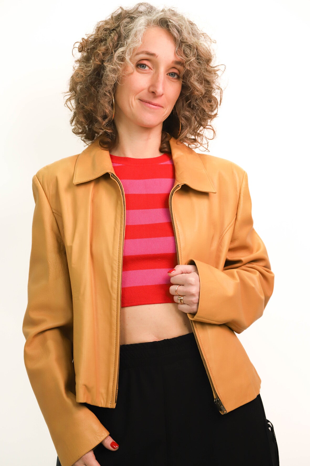 Veste en cuir souple véritable camel Narrue Taille M - PEPITE
