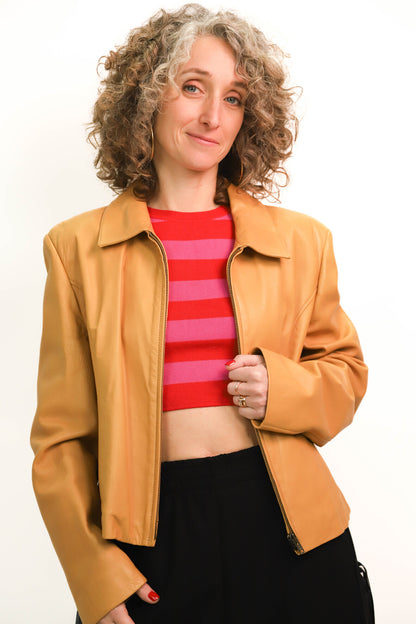 Veste en cuir souple véritable camel Narrue Taille M - PEPITE
