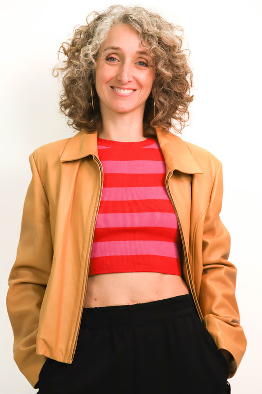 Veste en cuir souple véritable camel Narrue Taille M - PEPITE