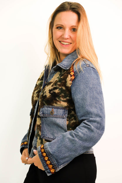 Veste bleue avec bouclettes camouflage et liserets sequins Desigual XL