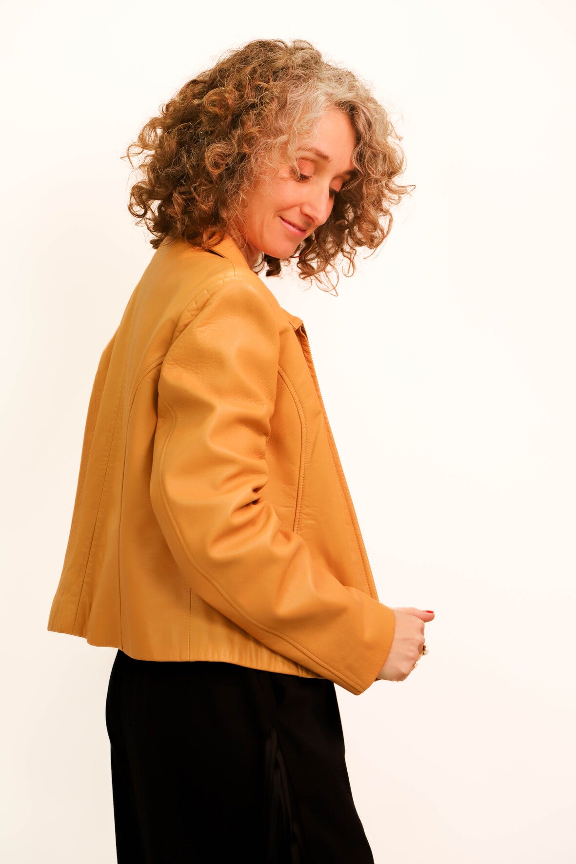Veste en cuir souple véritable camel Narrue Taille M - PEPITE