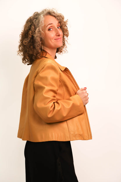 Veste en cuir souple véritable camel Narrue Taille M - PEPITE
