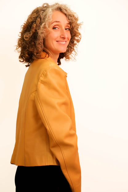 Veste en cuir souple véritable camel Narrue Taille M - PEPITE