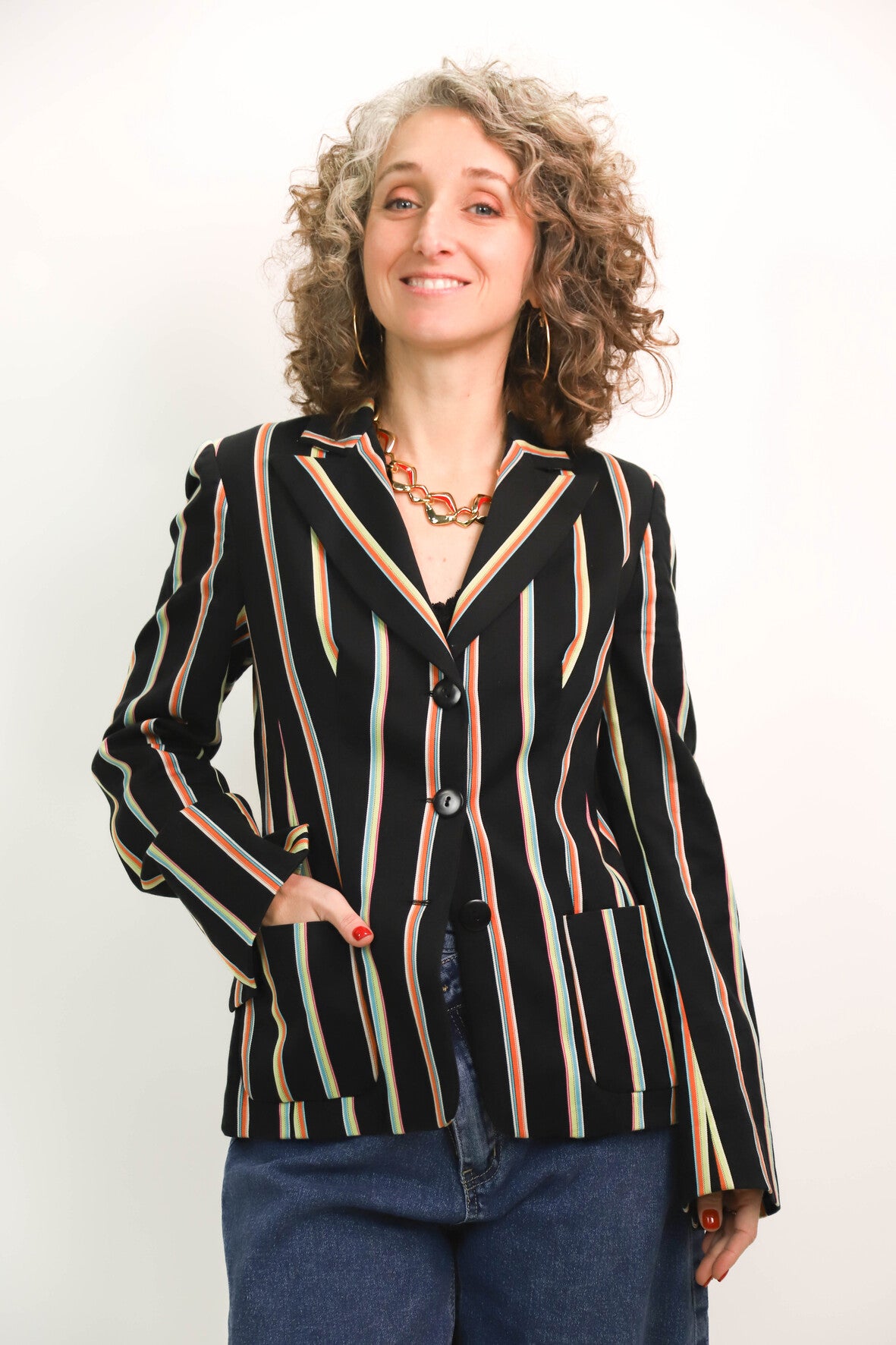 Veste cintrée rayée noire Caroll Taille S