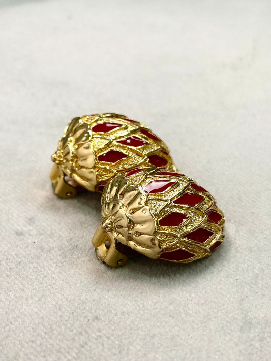 Clip d'oreille or et rouge Balenciaga
